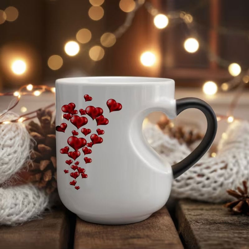📢📢50% RABATT!!!⏰ Färgskiftande keramikmugg med hjärtformat handtag till alla hjärtans dag 💝✨