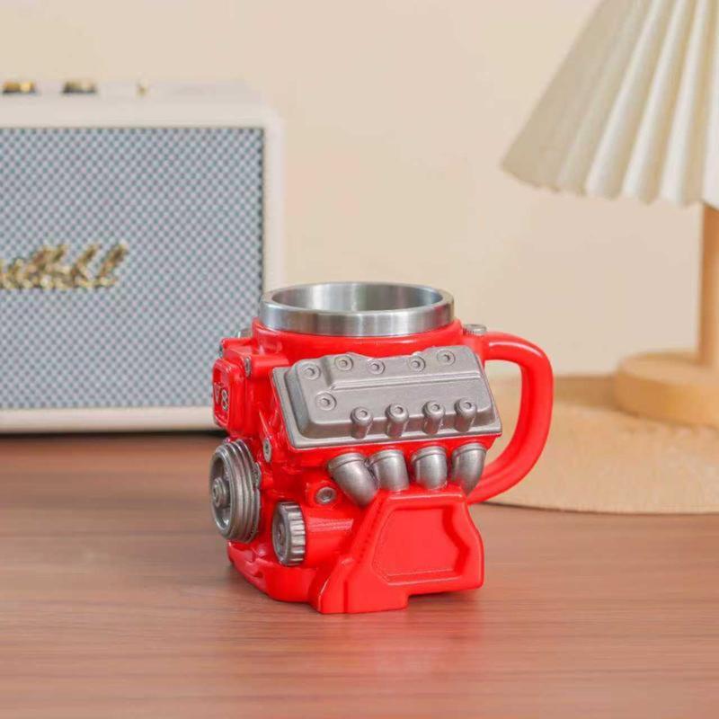 Engine-themed coffee mug, a retro-styled, realistic V8 engine stainless steel mug, a personalized double-walled insulated car mug with a handle, the perfect gift for Father's Day, Christmas, husbands, mechanics, and car enthusiasts.