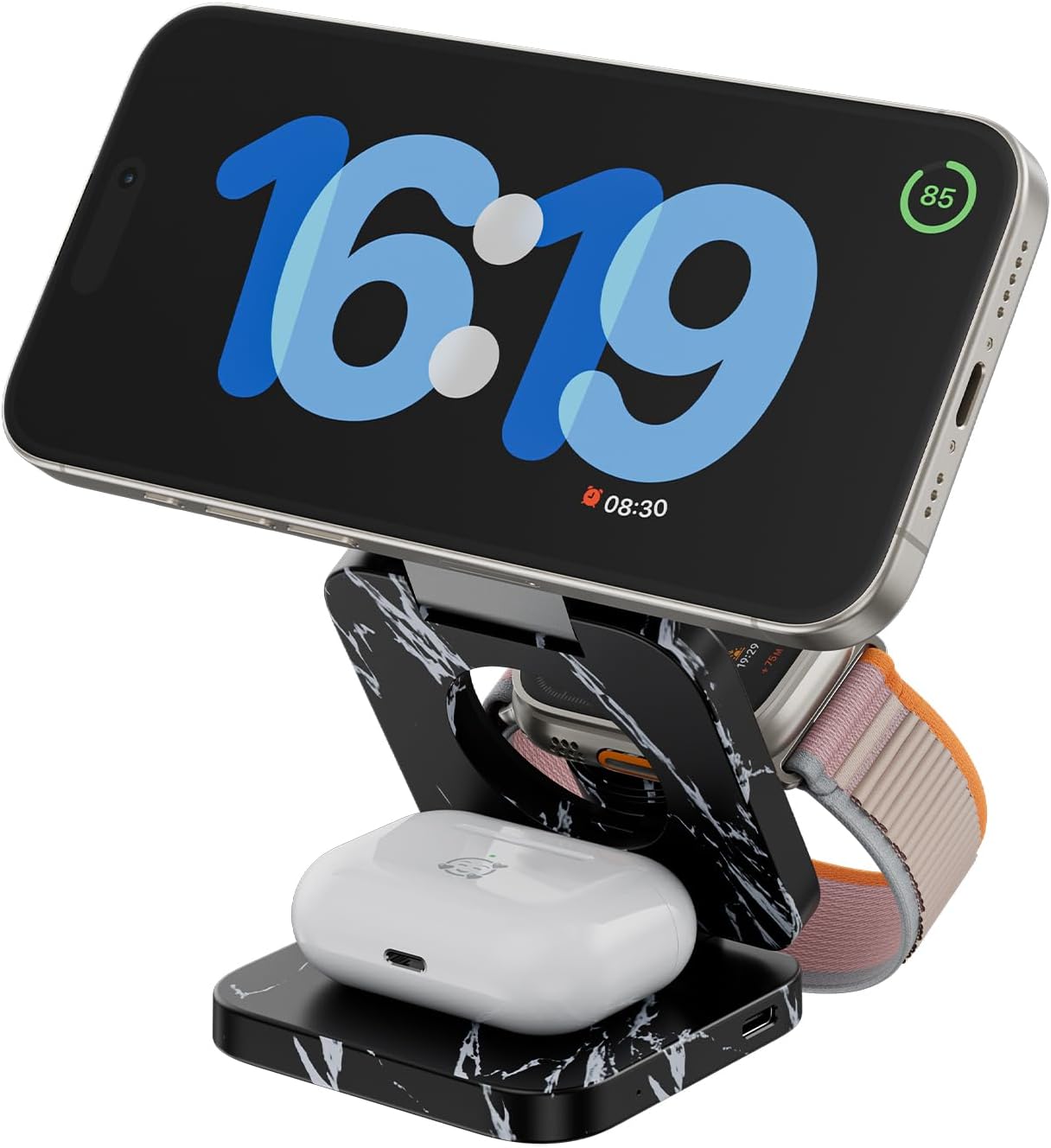 KU XIU Fast Wireless Charger, Magnetic Foldable 3 in 1 Charging Station for iPhone 17/16/15/14/13/12/Pro/Plus/Pro Max, 5W Portable Charger for Apple Watch10/9/8/7/6/5/4/3/SE, for Airpods3/2/Pro-Black