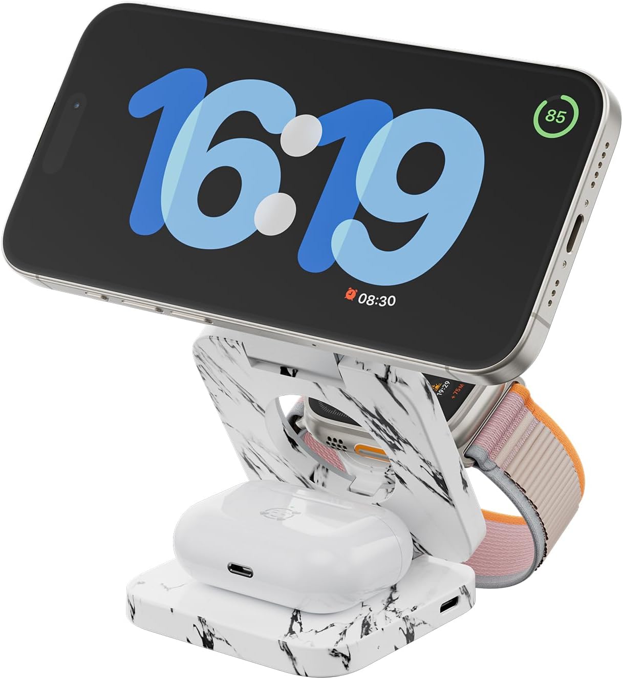 KU XIU Fast Wireless Charger, Magnetic Foldable 3 in 1 Charging Station for iPhone 17/16/15/14/13/12/Pro/Plus/Pro Max, 5W Portable Charger for Apple Watch10/9/8/7/6/5/4/3/SE, for Airpods3/2/Pro-Black