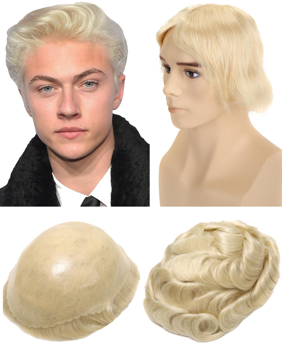 BEEOS 0.10mm Durable PU Skin Toupee for Men, 130% Medium Density Volume Human Hair Mens Hairpiece No Shed, 8x10 Inch Mens Hair Replacement System #1B Natural Black