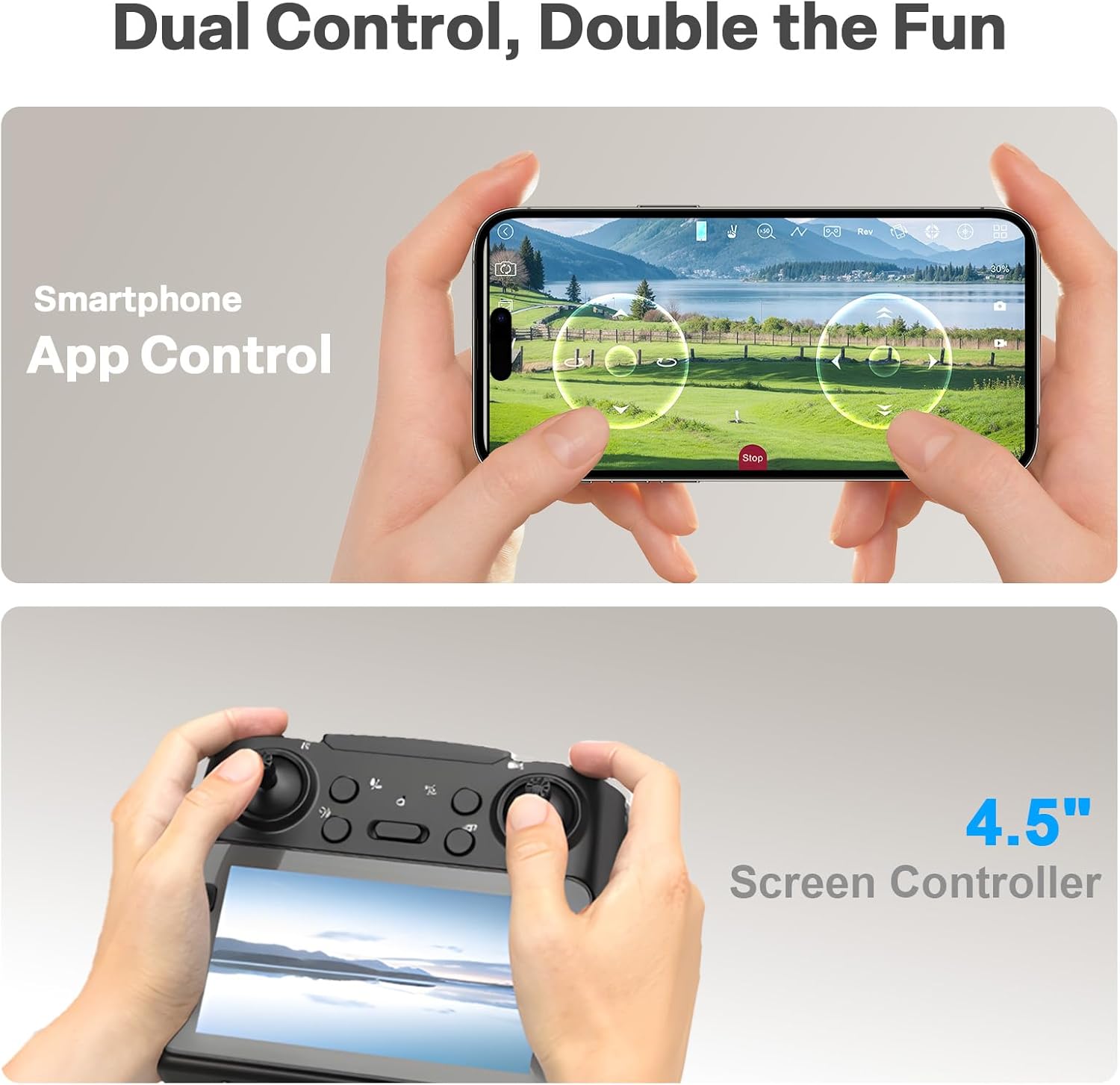 Drone for Kids with Camera and 4.5" Screen Remote – Beginner RC Drone with Brushless Motor, Optical Flow Hover, One-Key Takeoff, 2 Batteries