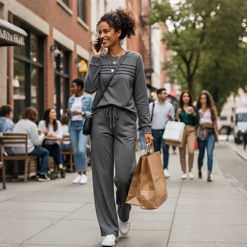 🔥SISTA DAGEN 50%RABATT✨Avslappnat set med topp och byxor med dragsko för dam