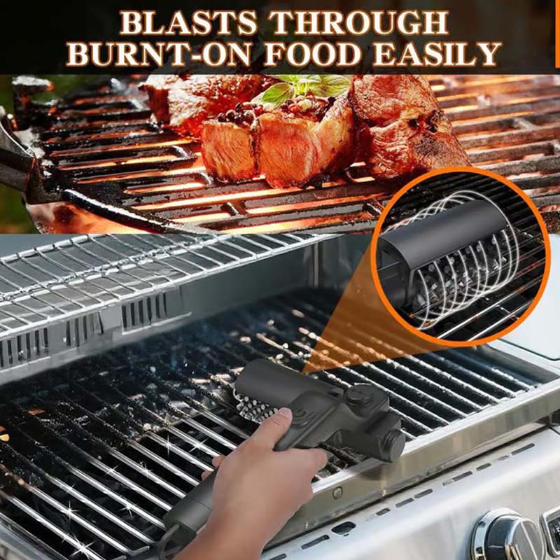 🔥Sladdlös elektrisk grillborste: Kraftfull motor + snabbt utbytbara borsthuvuden – rengöring utan ansträngning!