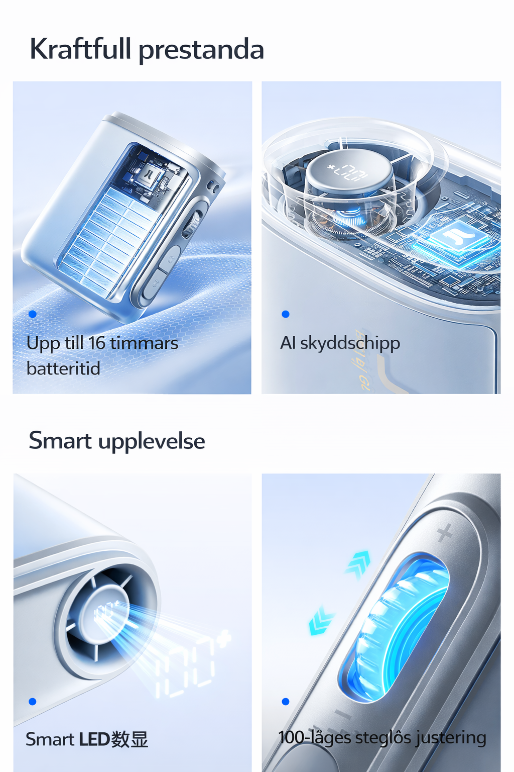 Ultrasnabb energibesparande liten fläkt med hängande hals, USB-laddning, mini bärbar, bärbar liten bladlös turbin