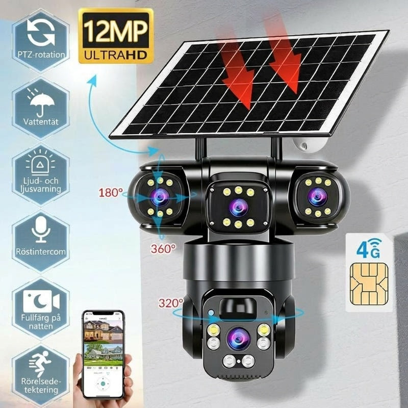 📢📢 55 % RABATT!!! ⏰ Utomhus-Wi-Fi-övervakningskamera 6K 9 MP | 10x zoom, 3 objektiv, 360° PTZ | Vattentät enligt IP66, färgseende i mörker, tvåvägskommunikation, rörelsespårning