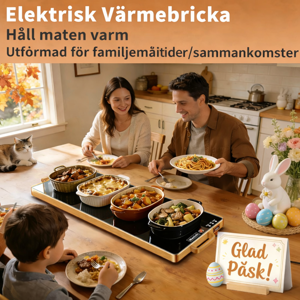 Elektrisk värmebricka (L 32"x12"), matvärmare för fester med termostat och full ytvärme, härdad glasvärmematta för mat, temperaturjusterbar guldhandtag matvärmematta