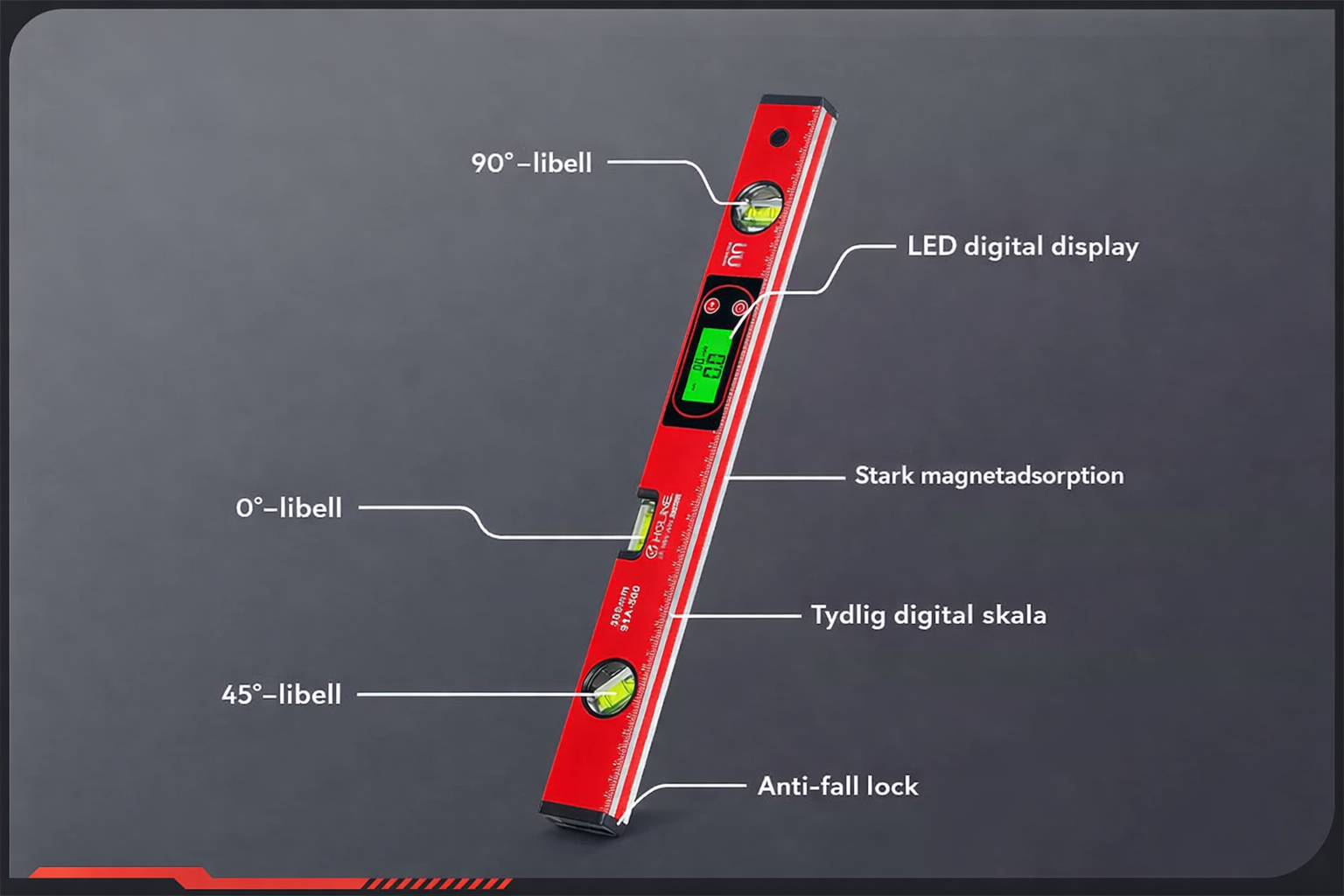 📏 Multifunktionellt magnetiskt vattenpass med LCD-display – Hög precision för byggnation och DIY ⚡