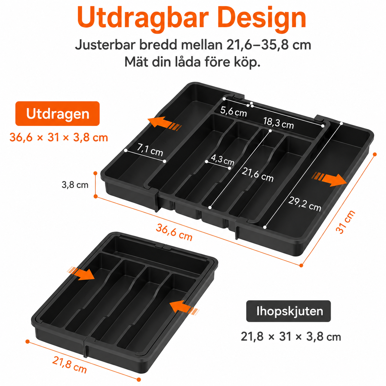 Utdragbar och justerbar bestickhållare för köket