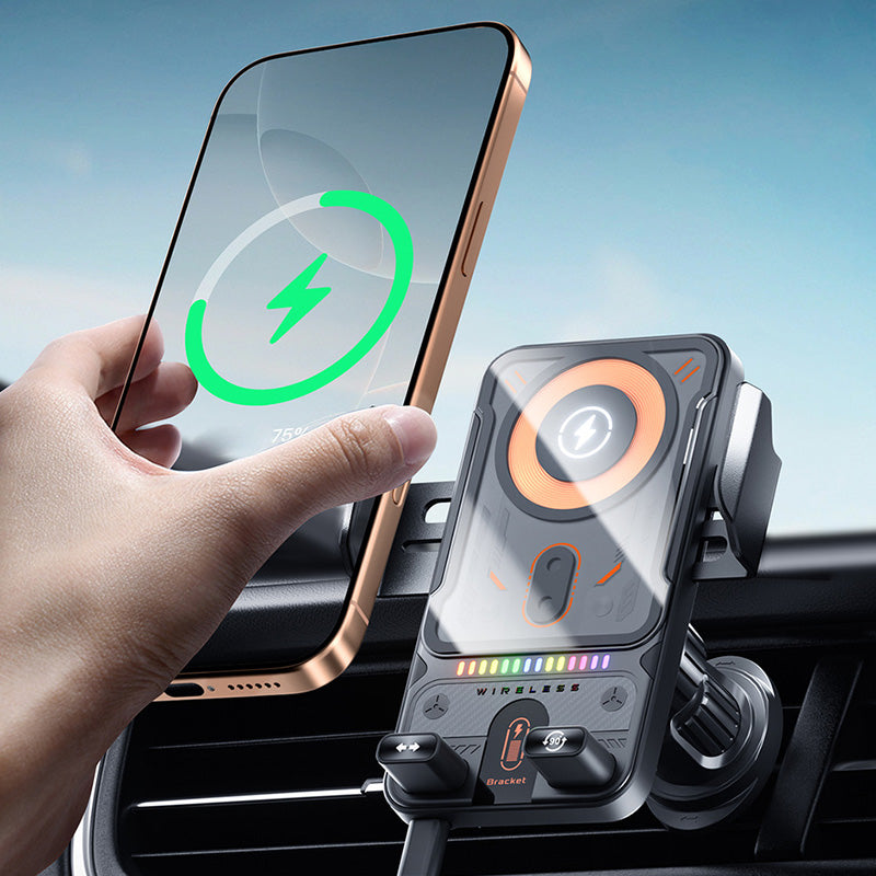 Smart 2-i-1-telefonhållare för bilen med vridfunktion och trådlös laddare
