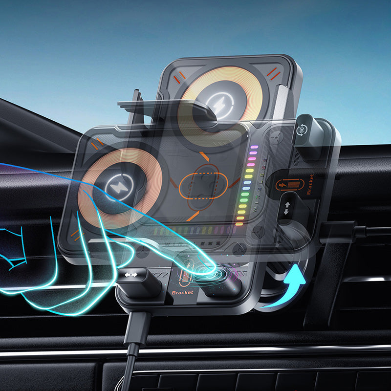 Smart 2-i-1-telefonhållare för bilen med vridfunktion och trådlös laddare