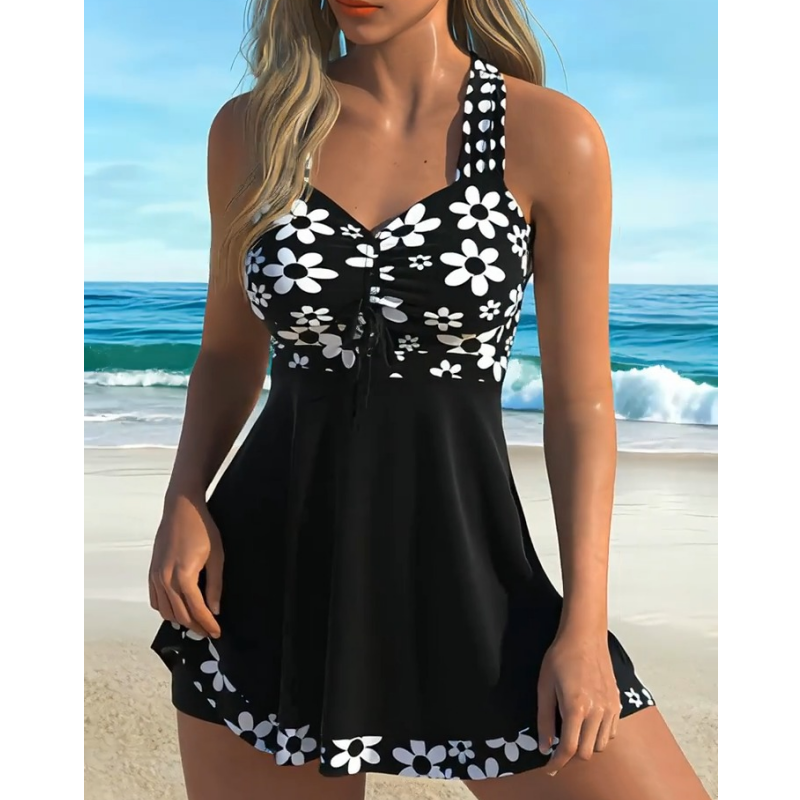 🔥🎁Nyhet 50 % RABATT🔥Dam-tankini-baddräkter med blommönster och boyshorts