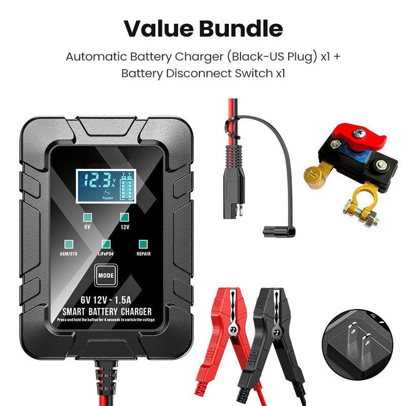 Automatische Acculader 1.5A 6V 12V