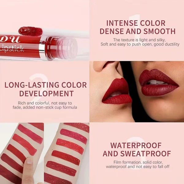 💝 50% RABATT! 💄| 10-pack Matt Vattenfast Läppstiftsset – Vitamin E, Avtryckssäkert & Långvarig Färg För Perfekt Läppar 👄