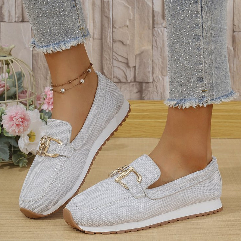 Andningsbara damloafers med metallspänne – Lätta slip-on-skor med bekvämt stöd