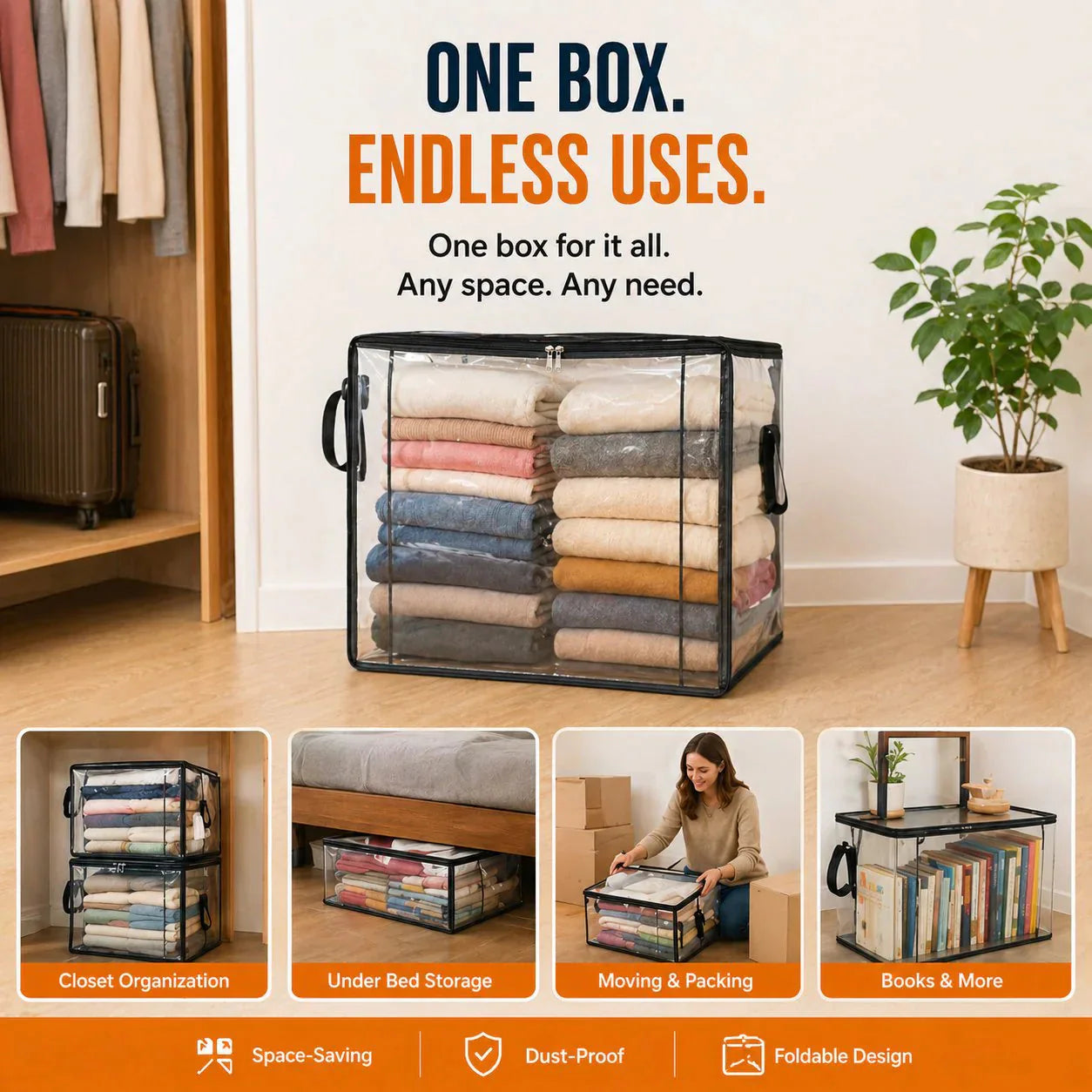 🔥 Time-limited offer: 50% off! 📦 Large, sturdy, thick, transparent plastic storage bag for clothes, moving & storage