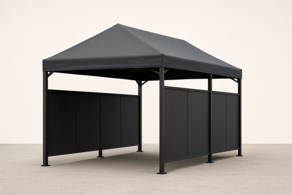 Tonnelle en acier avec toile polyester noire 300x300x260 cm