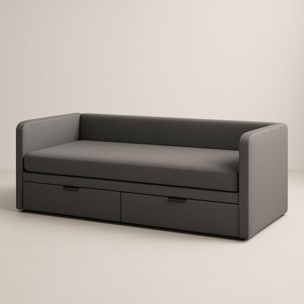 Canapé-lit gris avec tiroir en textile 200x90x80 cm