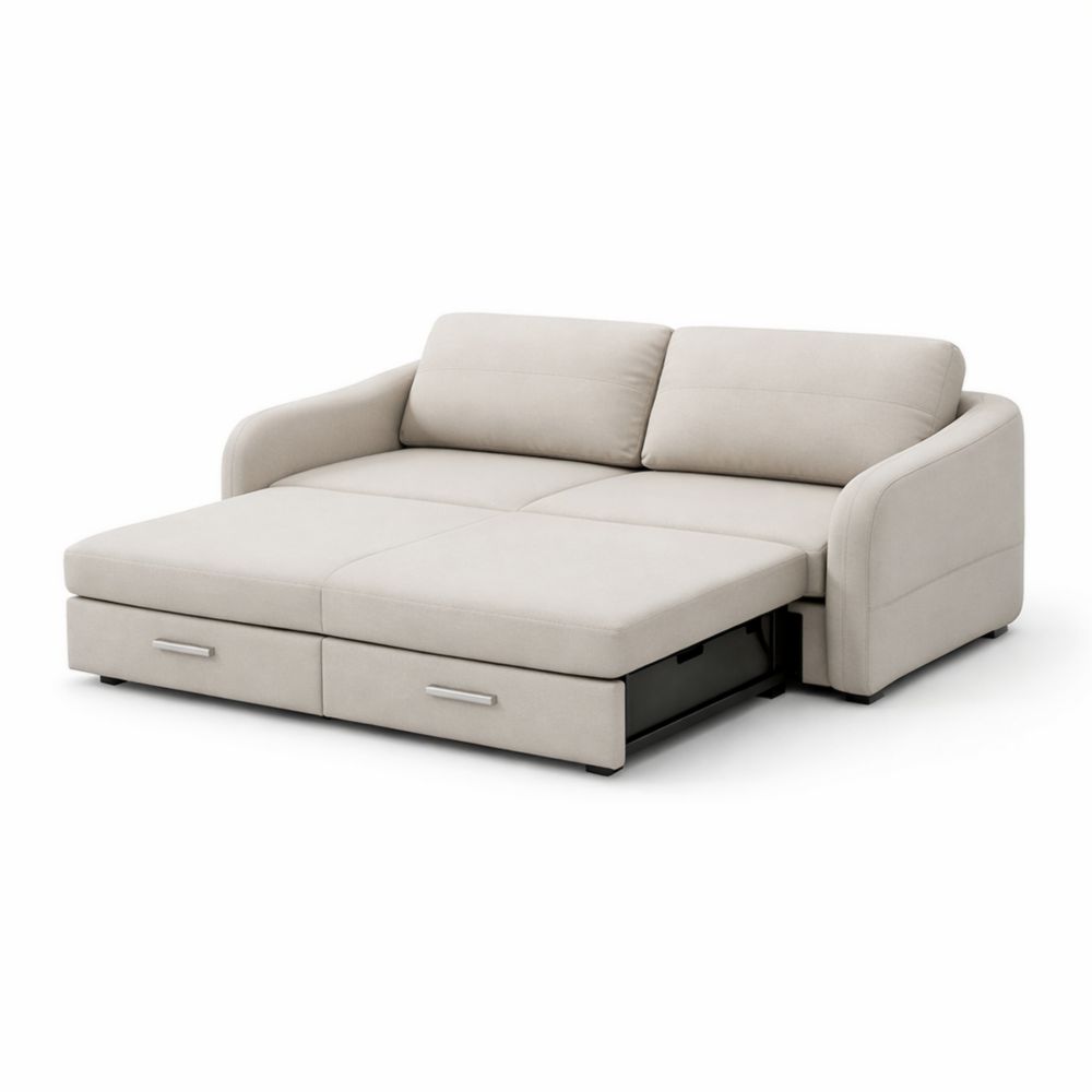 Canapé Convertible en Tissu Beige 240x150x90 cm