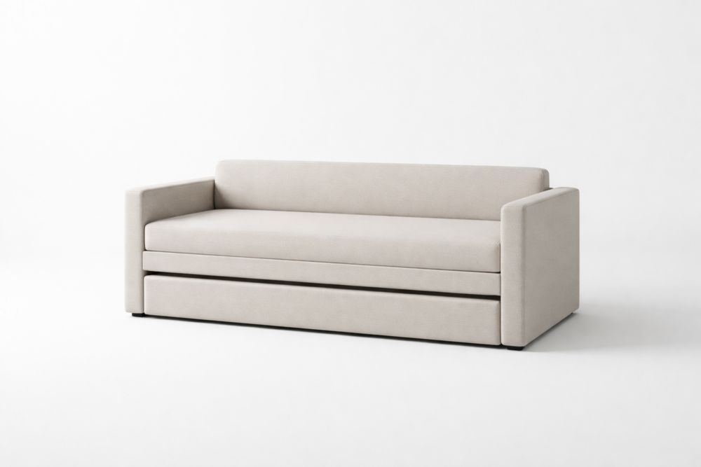 Canapé-lit beige en tissu polyester 195cm