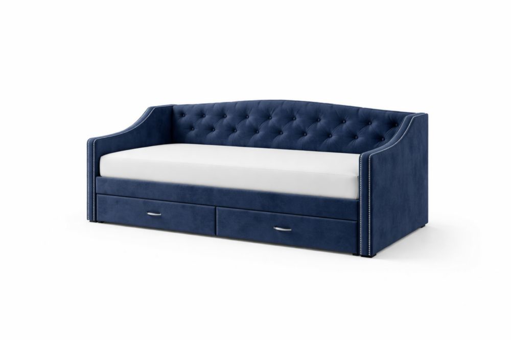 Canapé-lit en velours bleu avec tiroirs 200x90x80 cm