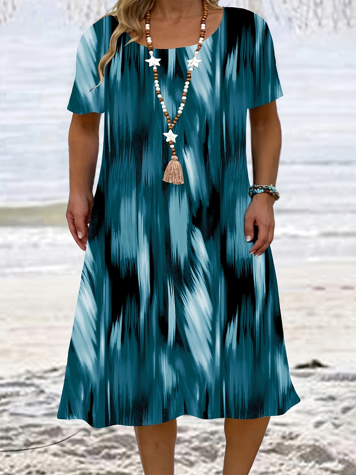 Plus Size Abstract Brushstroke Print Pocket Dress