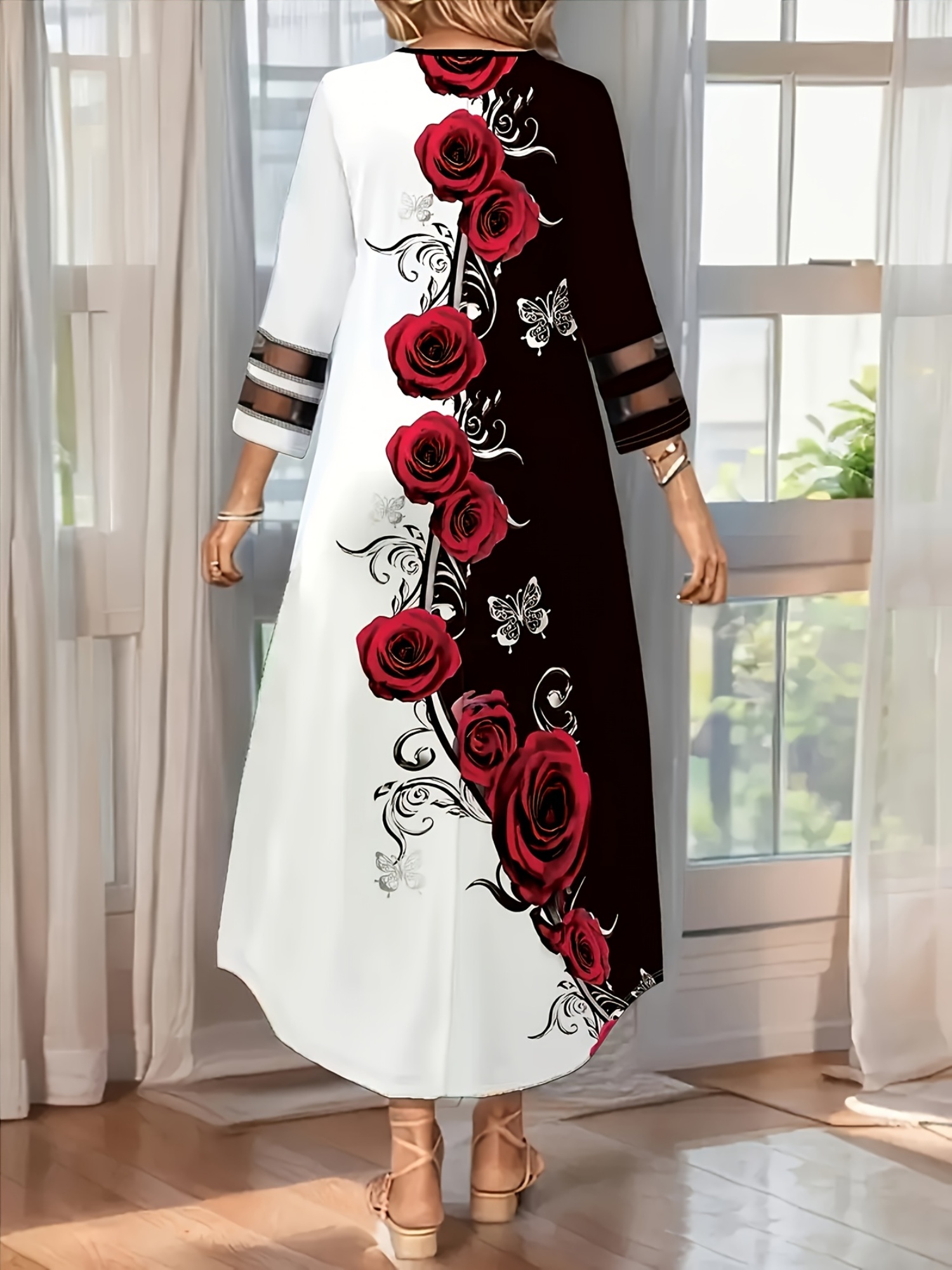 Plus Size Butterfly Floral Print Maxi Dress