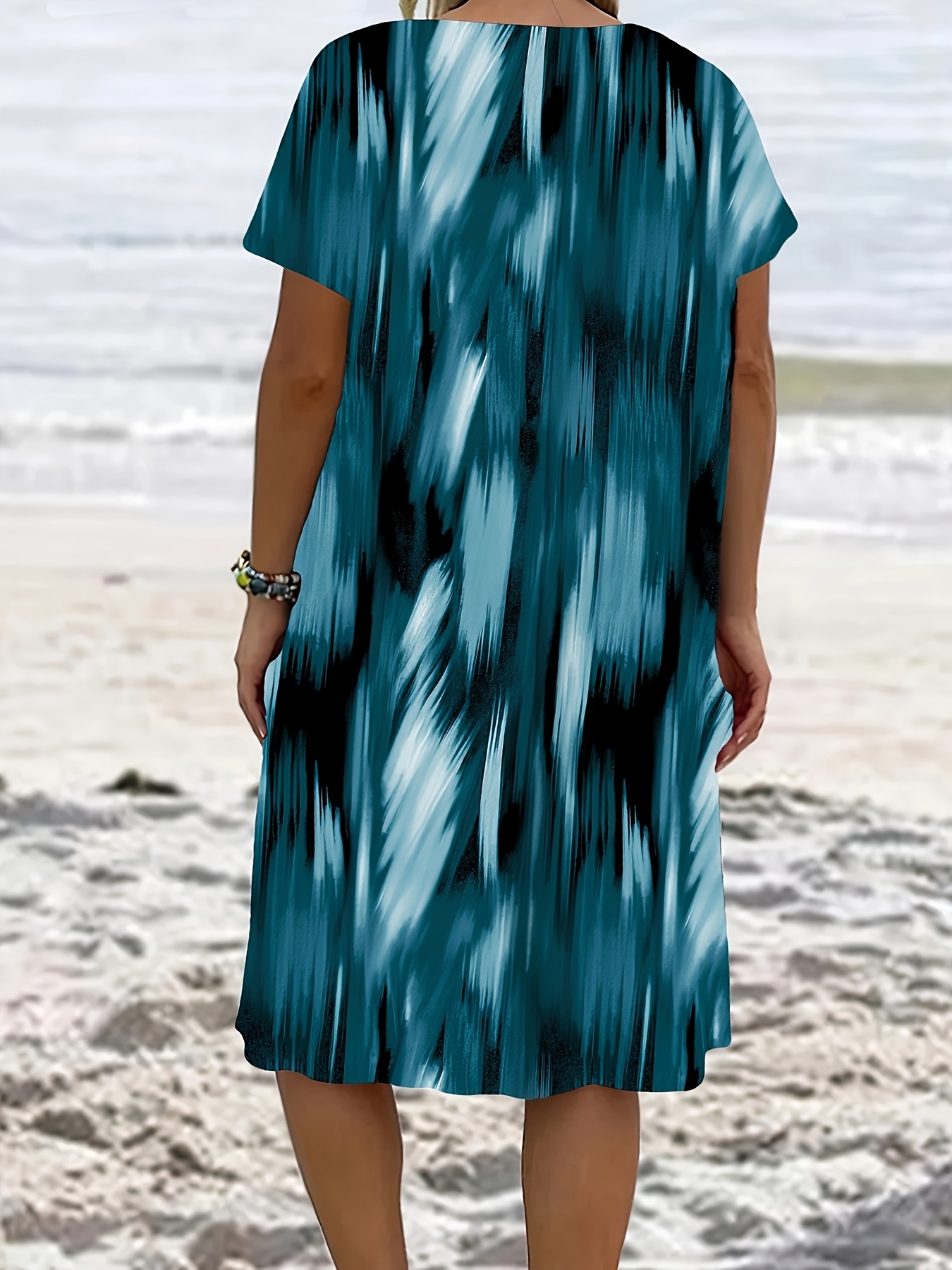Plus Size Abstract Brushstroke Print Pocket Dress