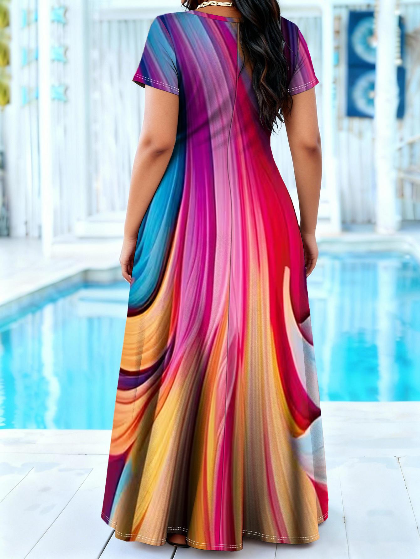 Plus Size Rainbow Swirl Gradient Maxi Dress