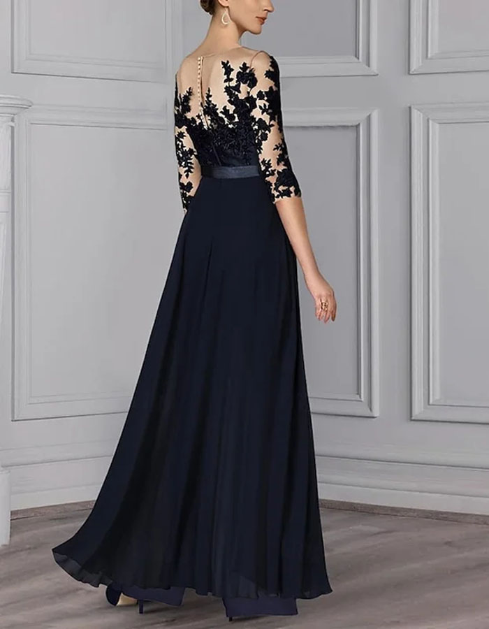 Elegant Lace Solid Color Dress Jumpsuit