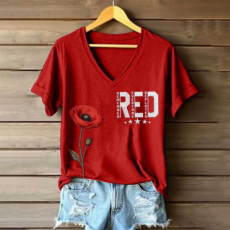 Plus Size Women's Red Friday Inspired Print V-Neck T-Shirt