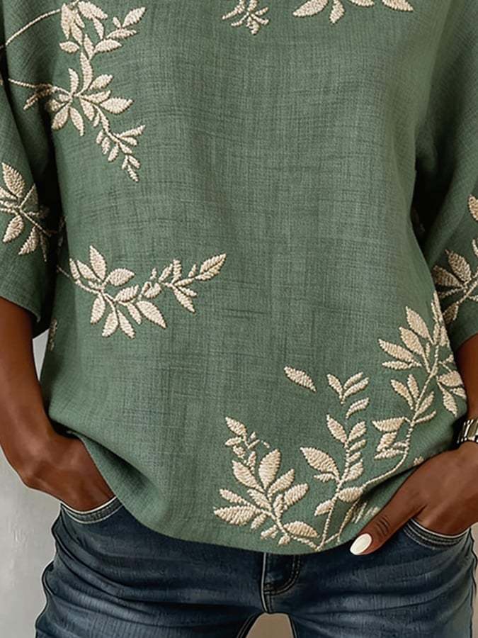 Plus Size Casual Round Neck Printed Short-Sleeve Top