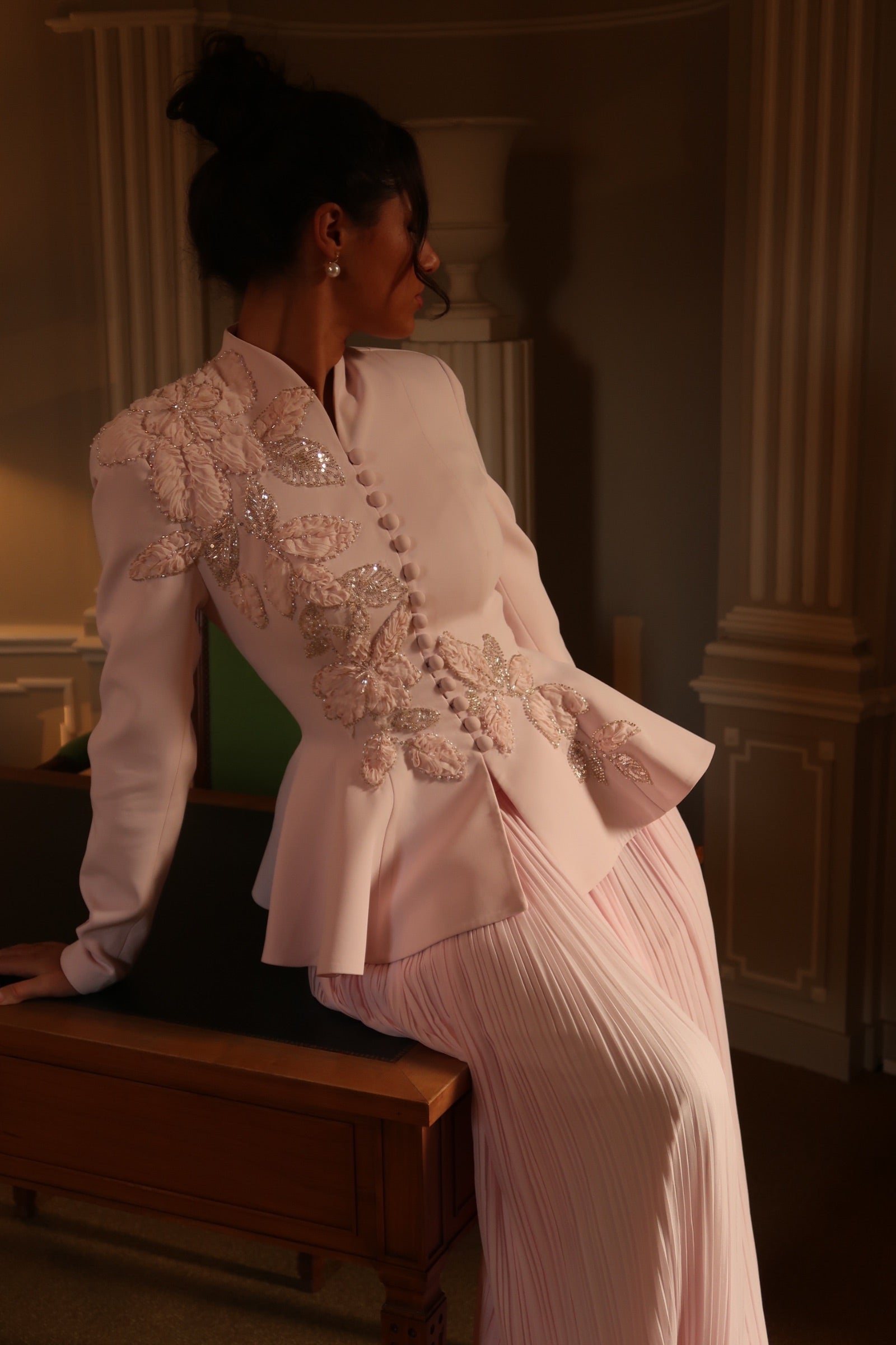 Vintage Embroidered Blazer & Pleated Skirt Set