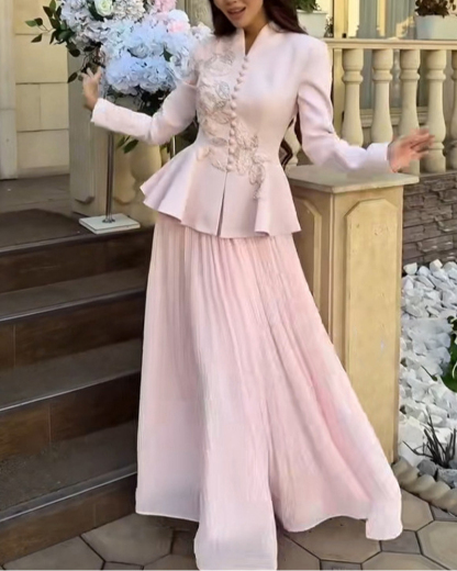 Vintage Embroidered Blazer & Pleated Skirt Set