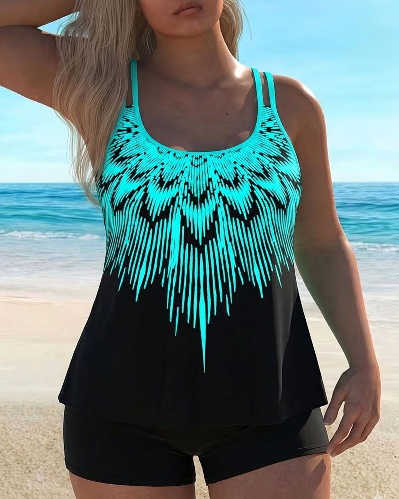 Plus Size Ombre Cyan Tankini Top