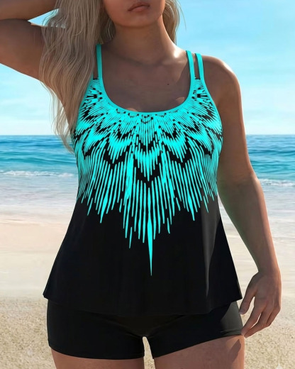 Plus Size Ombre Cyan Tankini Top