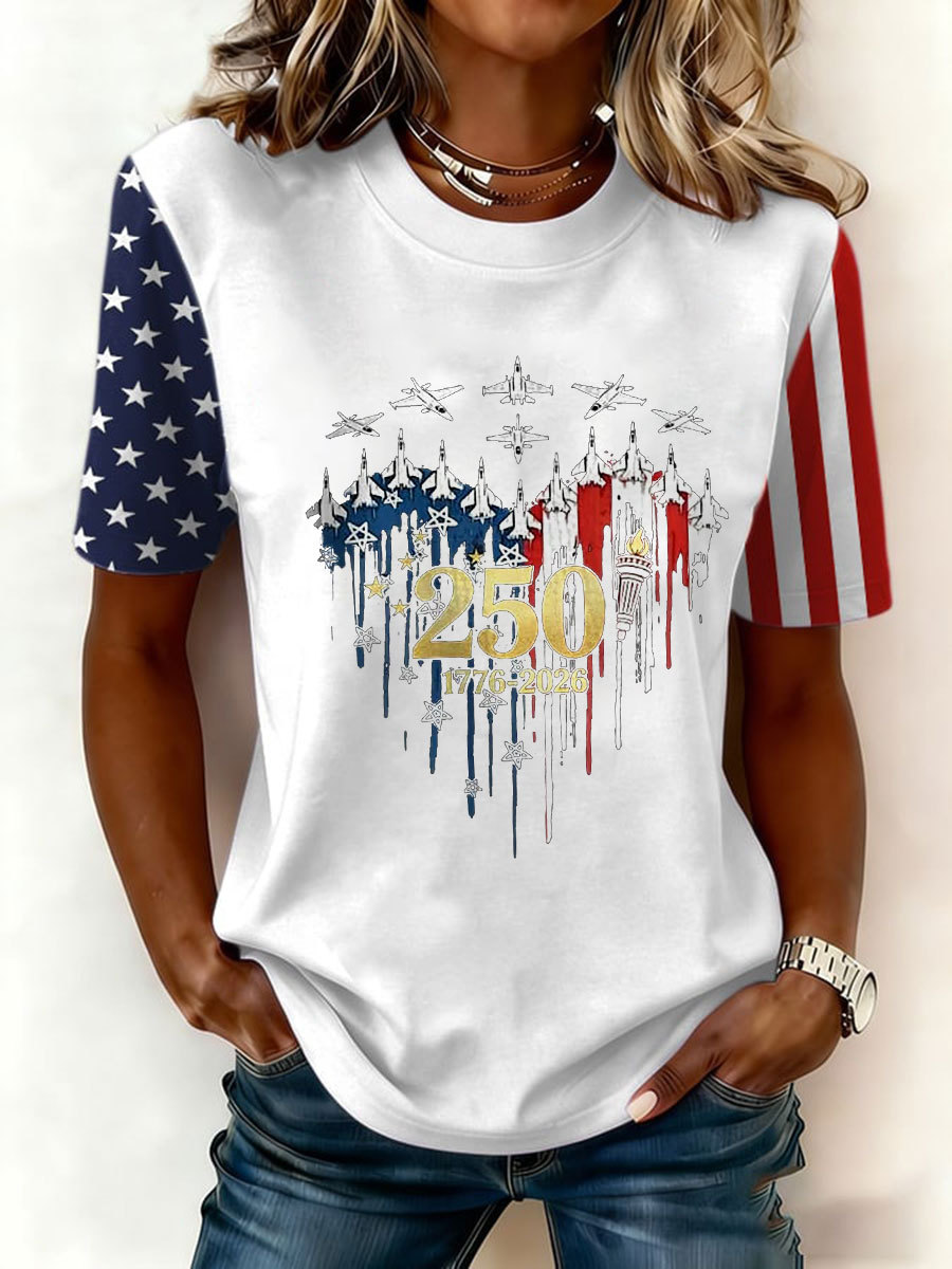 Plus Size Women's USA 1776-2026 Print Casual T-Shirt