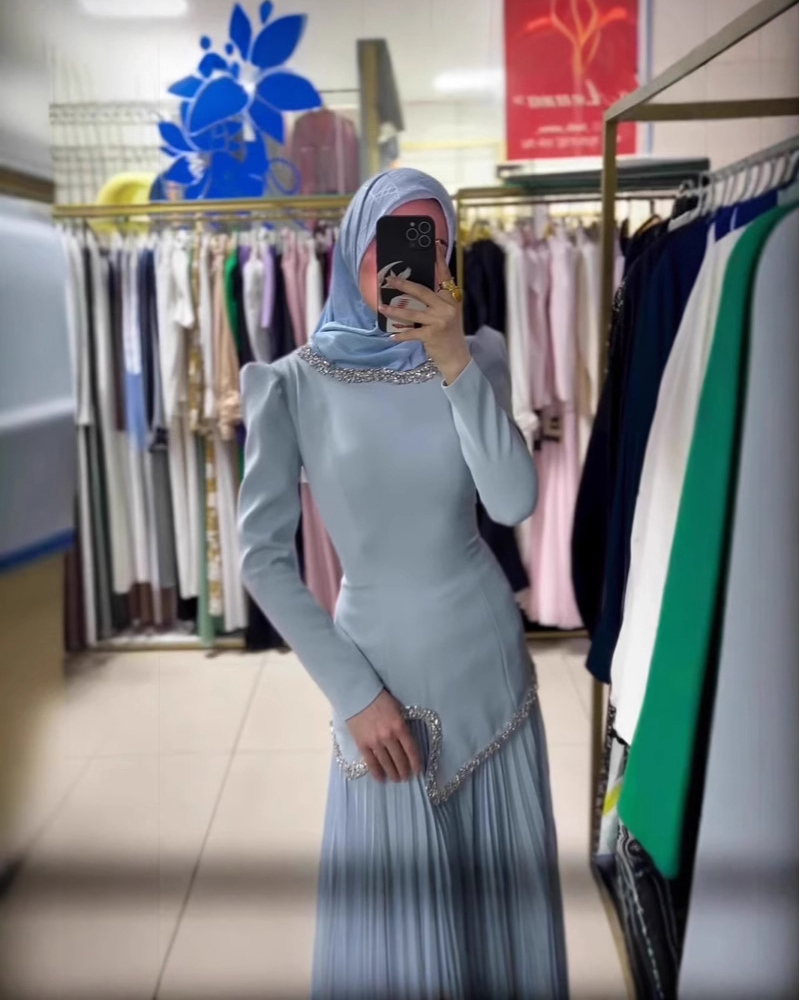 Luminous Pure White Long Dress Set with Rhinestone Trim