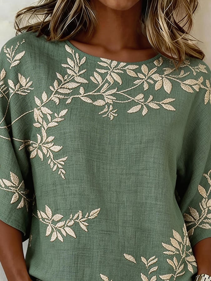 Plus Size Casual Round Neck Printed Short-Sleeve Top