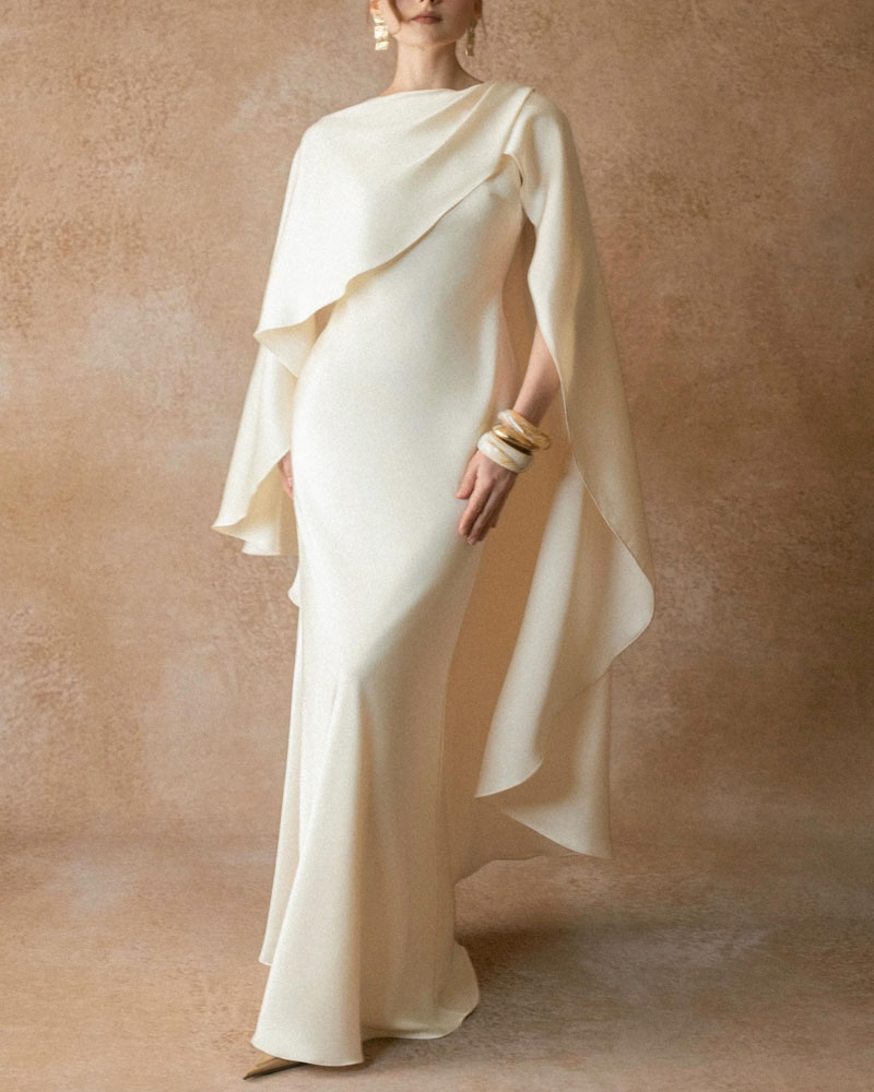 Cream Satin Formal Evening Maxi Dress