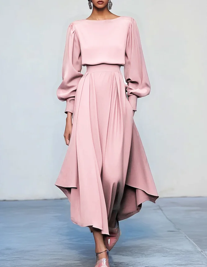 Long Sleeves With Irregular Hem Maxi Dress