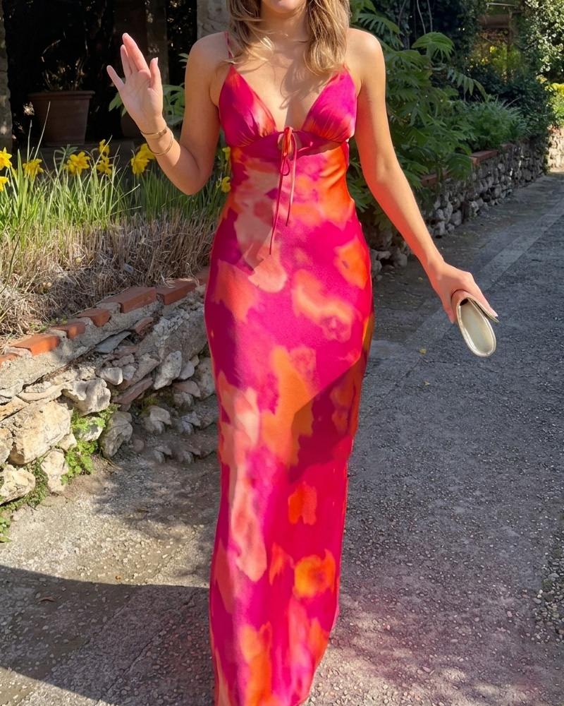 Sleeveless Strappy Printed Dress