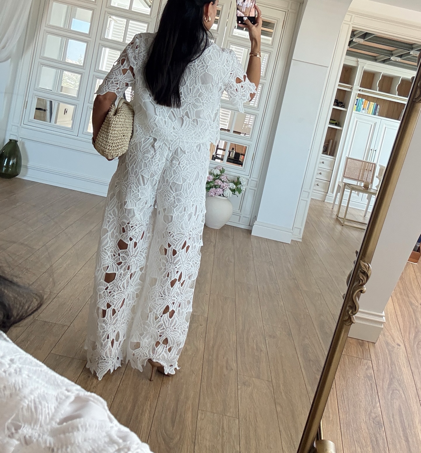 White Floral Lace 2 Piece Wide Leg Pants Set