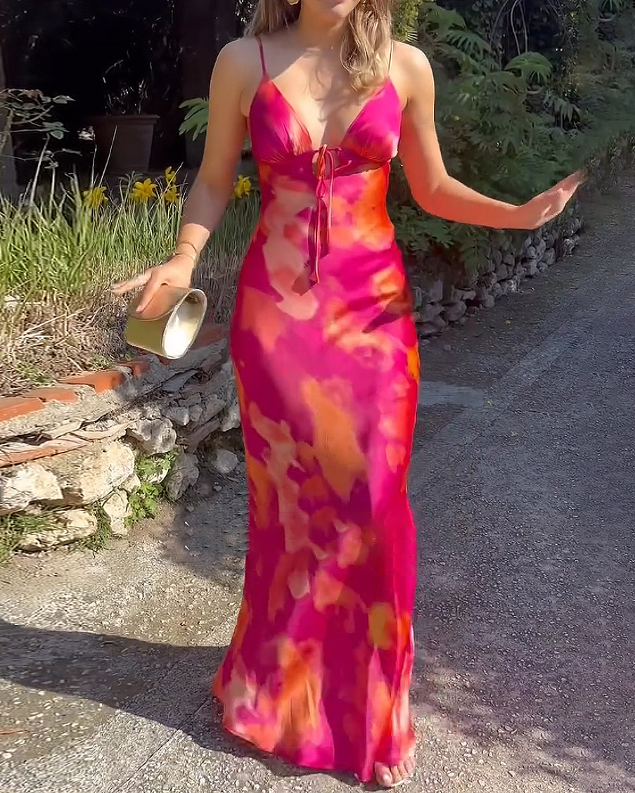 Sleeveless Strappy Printed Dress