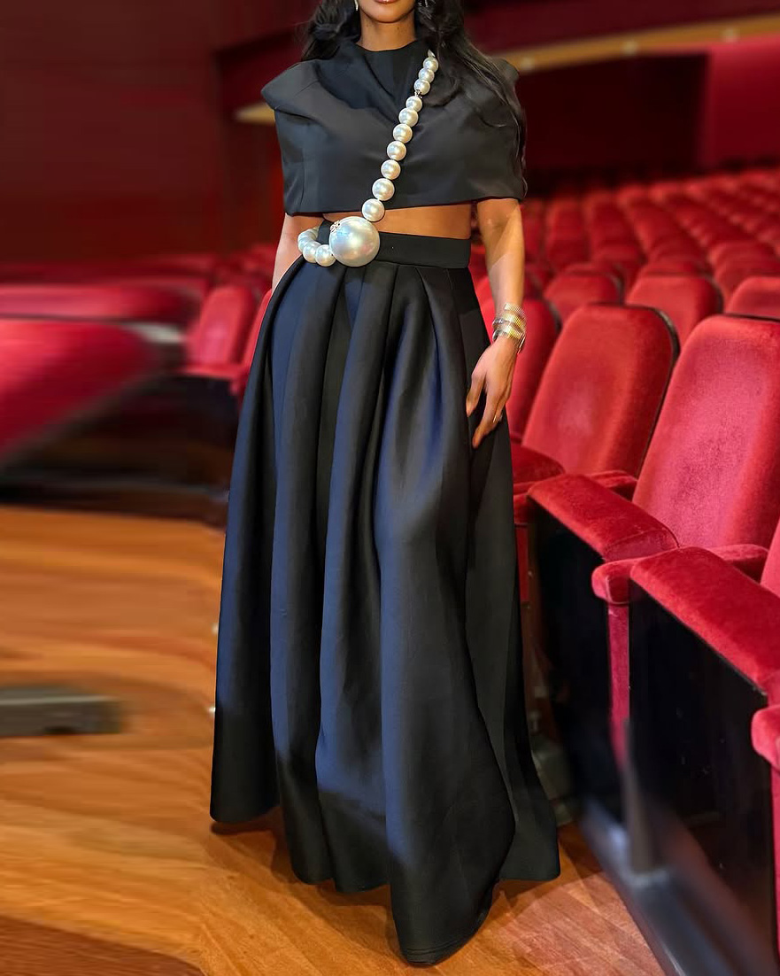 Solid-Color Two-Piece Set with Shawl-Style Top