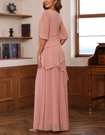 Solid Color Chiffon With Irregular Layering Maxi Dress