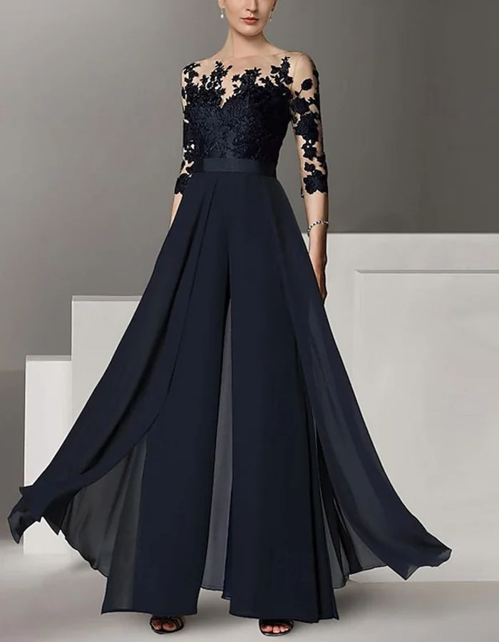 Elegant Lace Solid Color Dress Jumpsuit