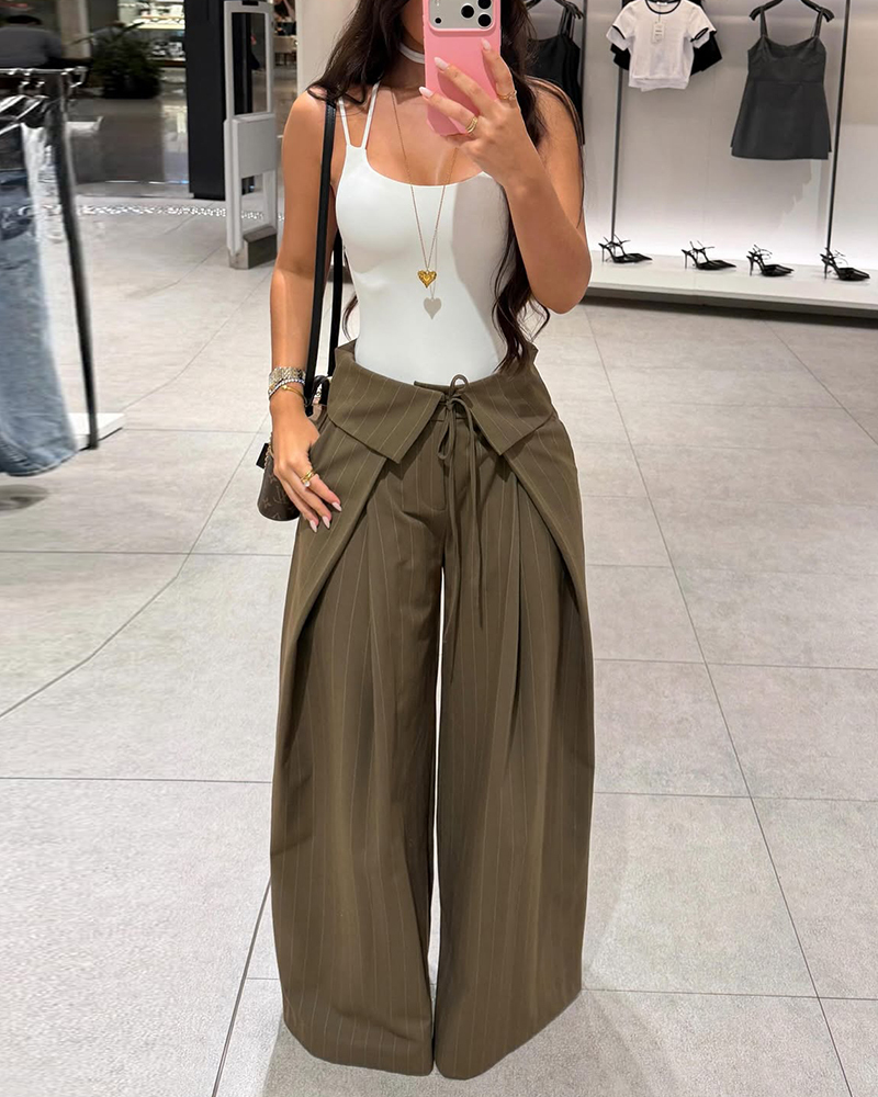 Sleeveless Solid-Color Casual Two-Piece Set