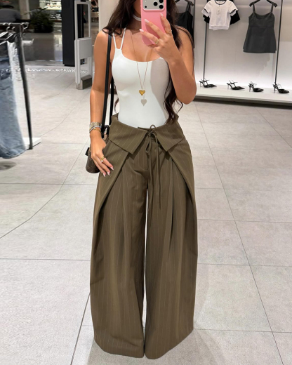 Sleeveless Solid-Color Casual Two-Piece Set