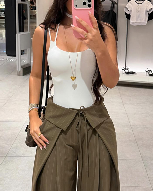 Sleeveless Solid-Color Casual Two-Piece Set